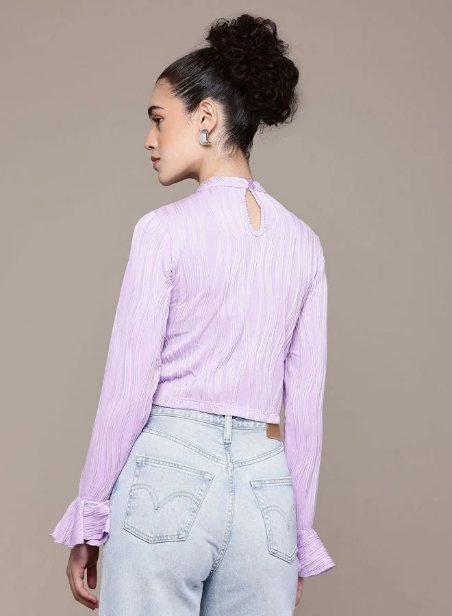 Freehand  Women Regular Fit Textured Round Neck Long Sleeve Regular Top  | Best Price UAE