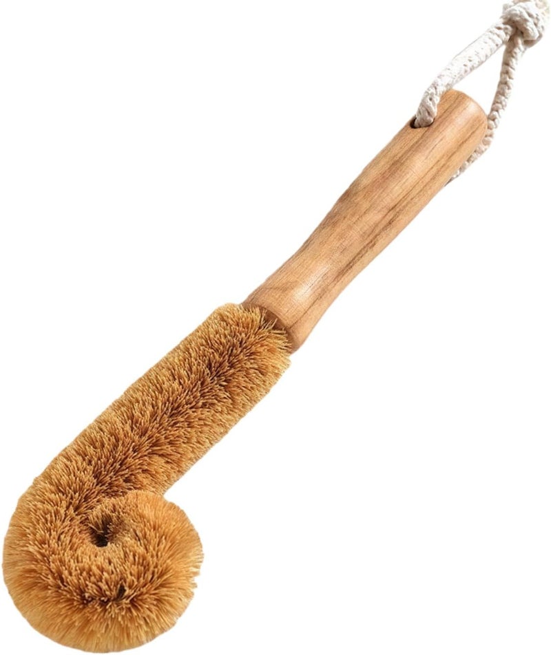 VANTOBEST 1Pcs Coconut Fibre Brush with Natural Wooden Handle Hangable Kitchen Multifunction Brush Cup Brush Washing Brush for Glass Feeding Bottle Wine Bottle - Image 1