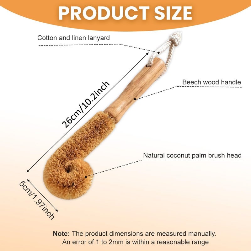 VANTOBEST 1Pcs Coconut Fibre Brush with Natural Wooden Handle Hangable Kitchen Multifunction Brush Cup Brush Washing Brush for Glass Feeding Bottle Wine Bottle - Image 2