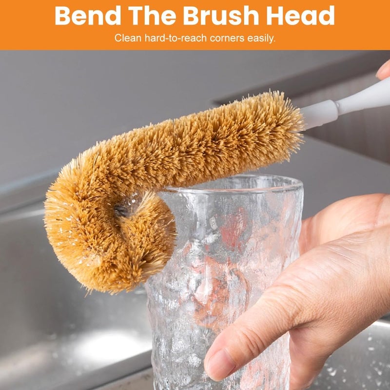 VANTOBEST 1Pcs Coconut Fibre Brush with Natural Wooden Handle Hangable Kitchen Multifunction Brush Cup Brush Washing Brush for Glass Feeding Bottle Wine Bottle - Image 5