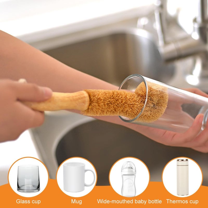 VANTOBEST 1Pcs Coconut Fibre Brush with Natural Wooden Handle Hangable Kitchen Multifunction Brush Cup Brush Washing Brush for Glass Feeding Bottle Wine Bottle - Image 4