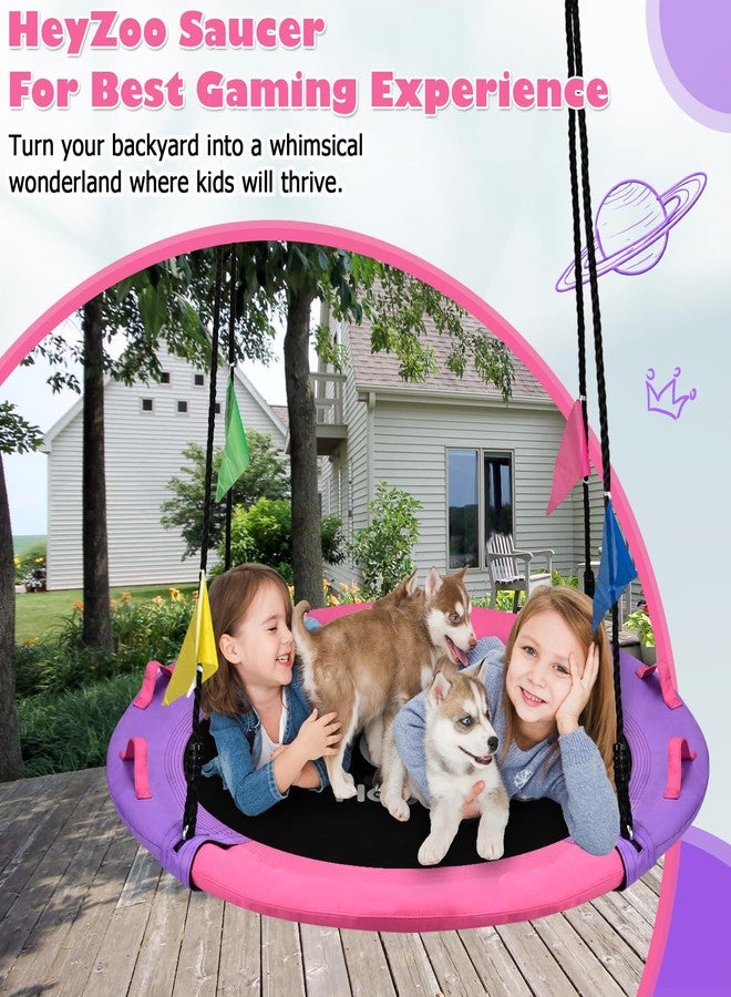 HeyZoo 43 Inch Tree Swing, 900lbs Weight Capacity Saucer Swing Sets for Kids & Adults, with 360 Degree Swivel and Adjustable Hanging Strap, Pink and Purple - Image 3