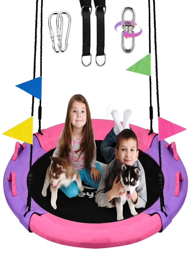 HeyZoo 43 Inch Tree Swing, 900lbs Weight Capacity Saucer Swing Sets for Kids & Adults, with 360 Degree Swivel and Adjustable Hanging Strap, Pink and Purple - Image 1