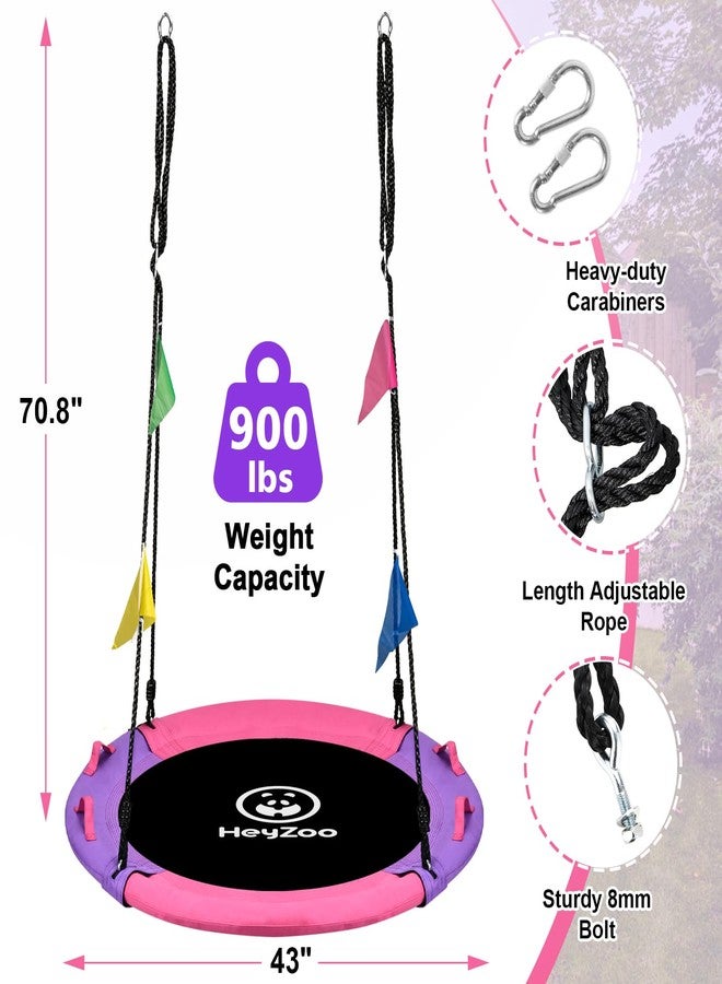 HeyZoo 43 Inch Tree Swing, 900lbs Weight Capacity Saucer Swing Sets for Kids & Adults, with 360 Degree Swivel and Adjustable Hanging Strap, Pink and Purple - Image 5
