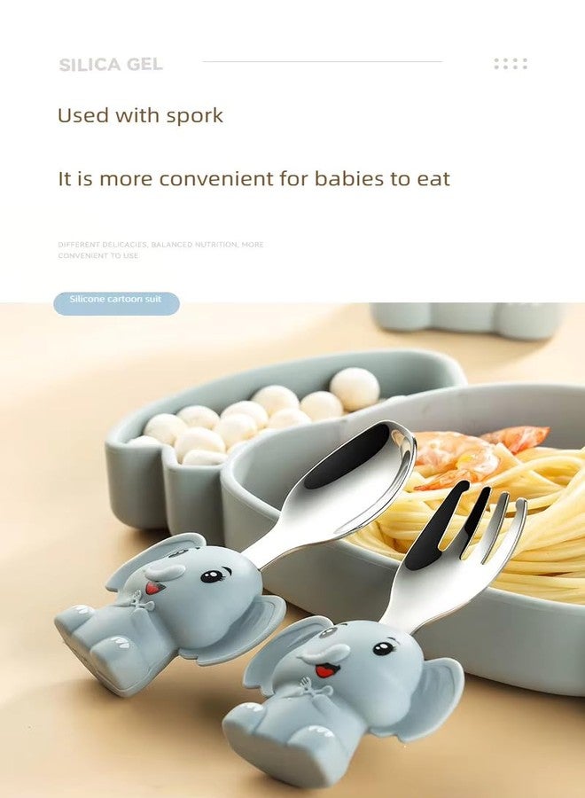 PRECHANA Suction FeedingPlates for Babies, Silicone FeedingPlates with Suction Divided, Babies Spoon Fork Set for Toddler Baby Dishes Kids (Elephant with Water Bottle) - Image 5
