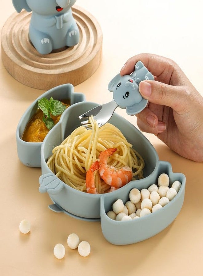 PRECHANA Suction FeedingPlates for Babies, Silicone FeedingPlates with Suction Divided, Babies Spoon Fork Set for Toddler Baby Dishes Kids (Elephant with Water Bottle) - Image 3