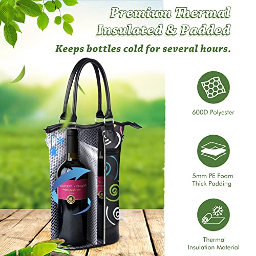 Tirrinia Insulated Wine Gift carrier Tote - Travel Padded 2 Bottle Wine/Champagne Cooler Bag with Handle and Adjustable Shoulder Strap, Great Wine Lover Gift, SPIRAL - Image 5