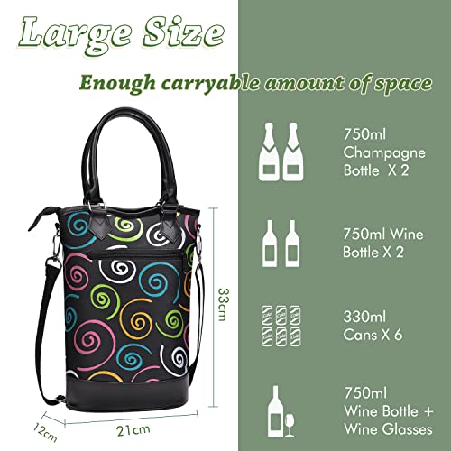 Tirrinia Insulated Wine Gift carrier Tote - Travel Padded 2 Bottle Wine/Champagne Cooler Bag with Handle and Adjustable Shoulder Strap, Great Wine Lover Gift, SPIRAL - Image 4