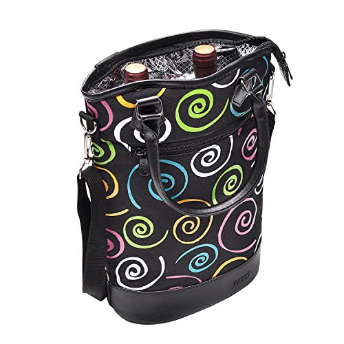 Tirrinia Insulated Wine Gift carrier Tote - Travel Padded 2 Bottle Wine/Champagne Cooler Bag with Handle and Adjustable Shoulder Strap, Great Wine Lover Gift, SPIRAL - Image 1