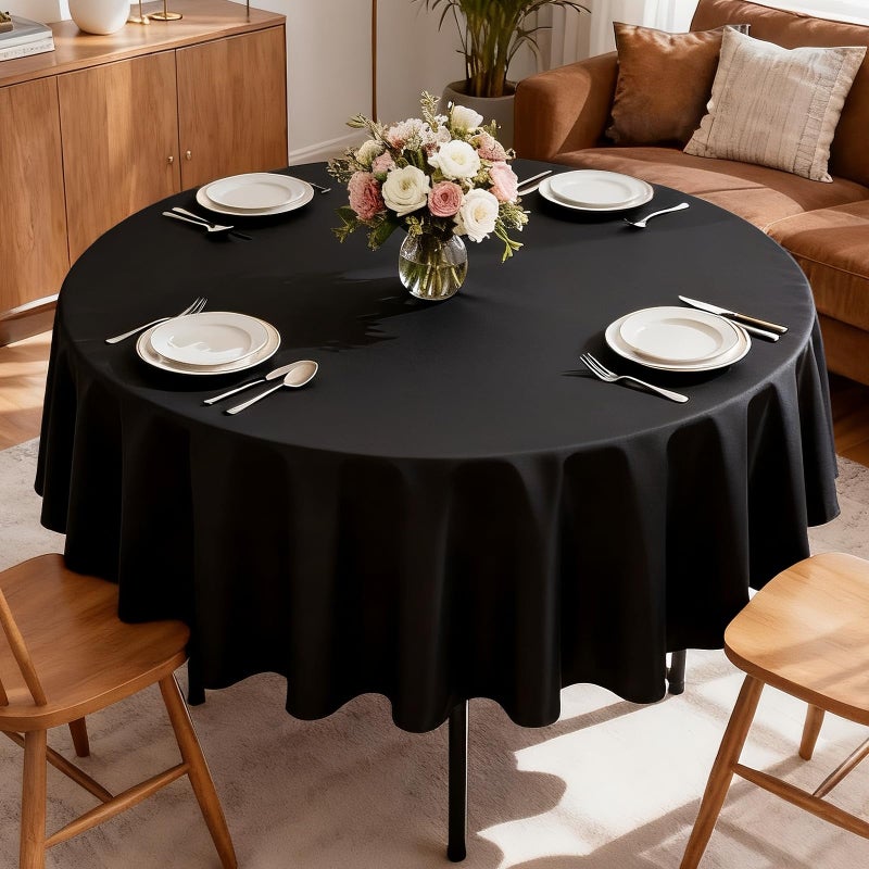 Mrj Black 70 Inch Round Tablecloths Stain And Wrinkle Resistant Washable Polyester Table Cloth For Wedding Dining Banquet Birthday Party Buffet - Image 1