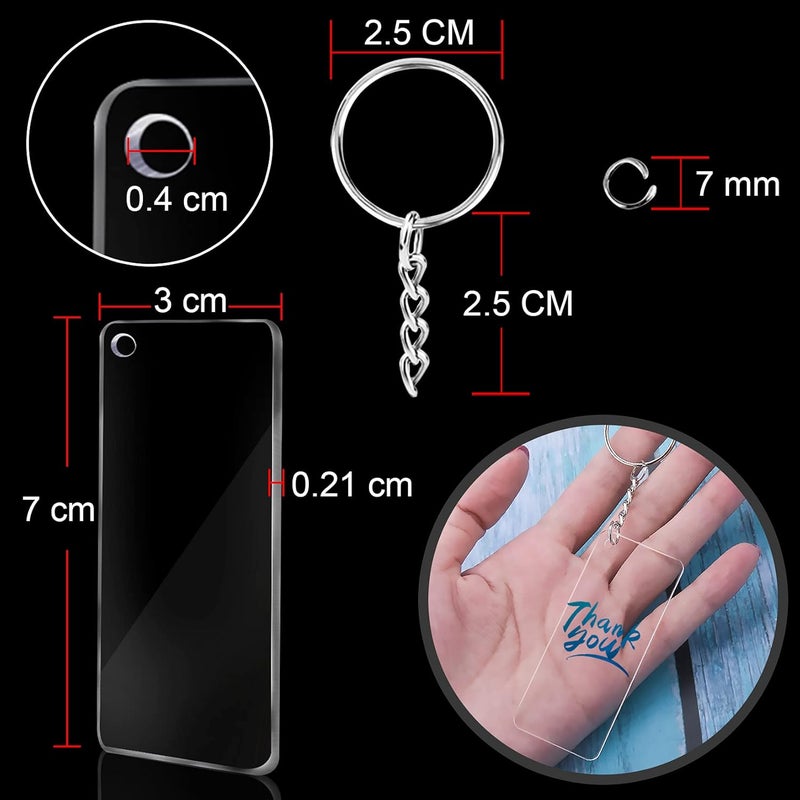Duufin 120 Pieces Acrylic Keychain Blanks Set Including 40 Pieces Rectangle Acrylic Blanks 3 x 7cm 40 Pieces Key Rings with Chain and 40 Pieces Jump Rings for DIY Projects and Craft - Image 3