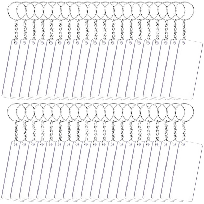 Duufin 120 Pieces Acrylic Keychain Blanks Set Including 40 Pieces Rectangle Acrylic Blanks 3 x 7cm 40 Pieces Key Rings with Chain and 40 Pieces Jump Rings for DIY Projects and Craft - Image 1