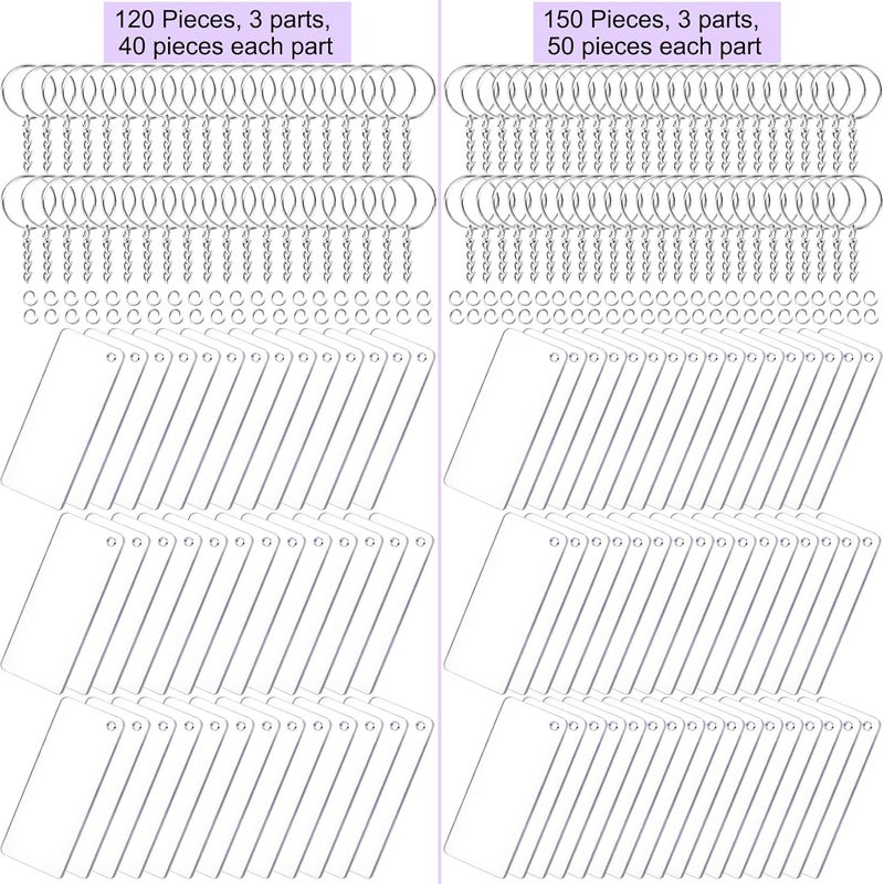 Duufin 120 Pieces Acrylic Keychain Blanks Set Including 40 Pieces Rectangle Acrylic Blanks 3 x 7cm 40 Pieces Key Rings with Chain and 40 Pieces Jump Rings for DIY Projects and Craft - Image 2