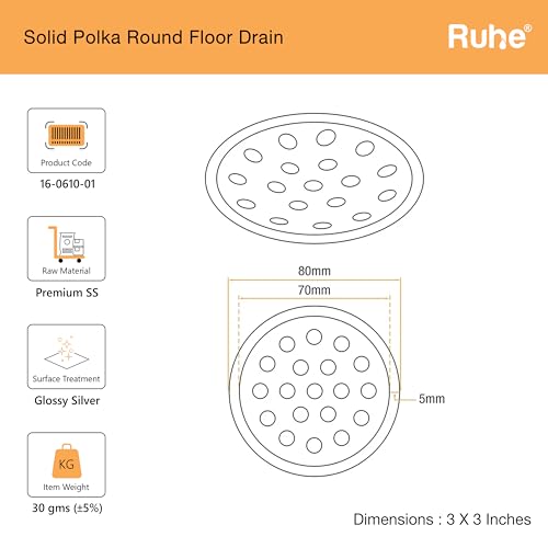 Ruhe® 3 Inch Premium Grade Stainless Steel Solid Polka Floor Drainer/Jali | Set of 2 - Image 2