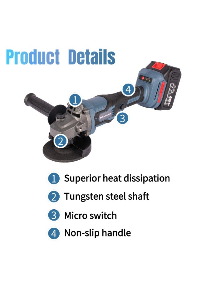 TriThardware 48V Cordless Angle Grinder Kit with Brushless Electric Motor, including 2pcs 4.0 AH Batteries,Fast Charger, Easy Handle with Cutting Disc and Grinding Disc in Tool Box  - Image 2