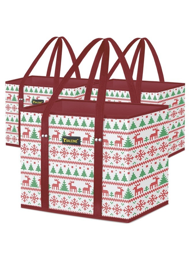 Baleine BALEINE 3Pk Reusable Grocery Bags, Foldable Shopping Bags for Groceries with Reinforced Bottom & Handles (Reindeers)  - Image 1