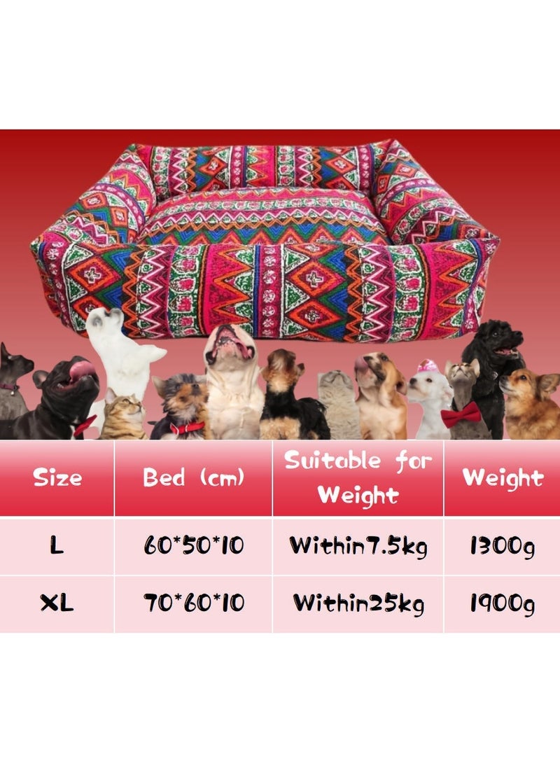 زيشينغ سرير كلاب زيشينغ كبير، مناسب للقطط، سرير كلاب كبير، سرير جرو، سرير كلاب صغير، سرير حيوانات أليفة قابل للغسل بنقشة بوهيمية مع قاعدة غير قابلة للانزلاق، قطن ناعم ومريح، 60x50x10 سم (أحمر) - Image 2