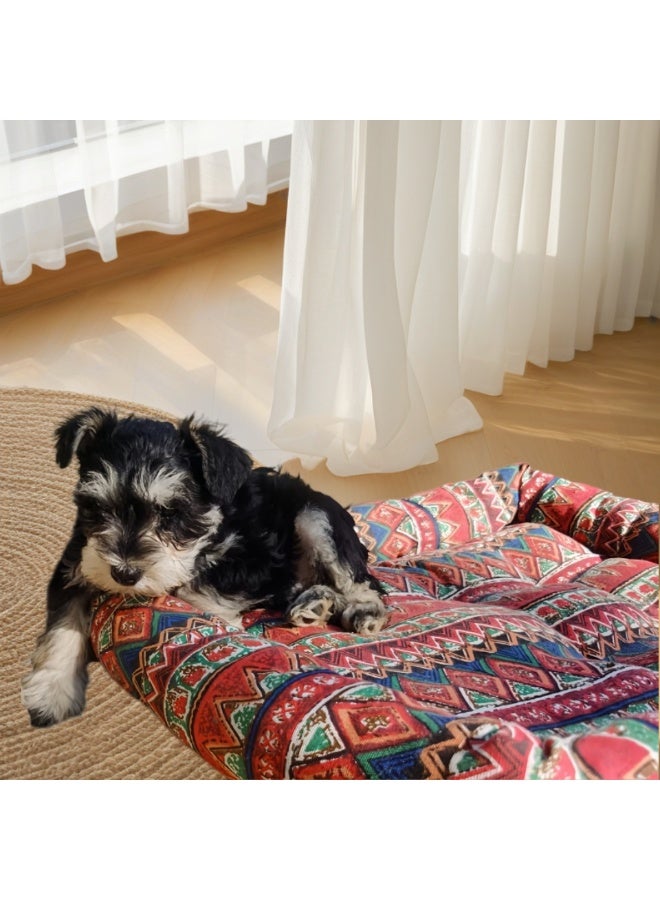 زيشينغ سرير كلاب زيشينغ كبير، مناسب للقطط، سرير كلاب كبير، سرير جرو، سرير كلاب صغير، سرير حيوانات أليفة قابل للغسل بنقشة بوهيمية مع قاعدة غير قابلة للانزلاق، قطن ناعم ومريح، 60x50x10 سم (أحمر) - Image 5