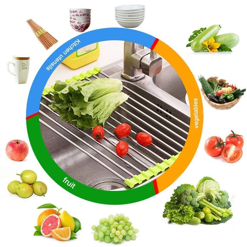 CLEMATIS Stainless Steel Foldable/Roll-Up Over Sink Fruit Vegetable Utensils Drying Rack Dish Drainer Mat for Kitchen (Multicolor) (1pc) - Image 5