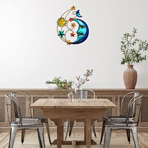 Meduofon Metal Sun Outdoor Wall Art Decor, Large Size 17'' Sun Face Metal Wall Sculpture with Moon & Stars for Home Wall Decoration Living Room, Bedroom, Outside Decor for Yard, Patio, Garden Fence Deck Pool - Image 3