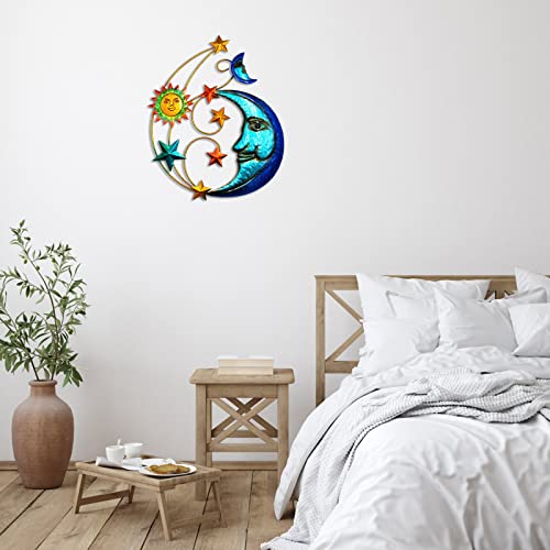 Meduofon Metal Sun Outdoor Wall Art Decor, Large Size 17'' Sun Face Metal Wall Sculpture with Moon & Stars for Home Wall Decoration Living Room, Bedroom, Outside Decor for Yard, Patio, Garden Fence Deck Pool - Image 4