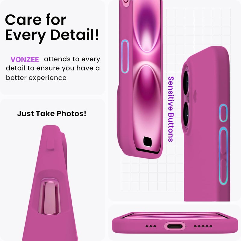 Elzzi غطاء ميكروفايبر مع شعار مقصوص متوافق مع غطاء آيفون 16 من سائل السيليكون - غطاء كامل الجسم 4 طبقات واقية ضد الصدمات مع حواف كاميرا مرتفعة (6.1 بوصة، وردي فاتح) - Image 4