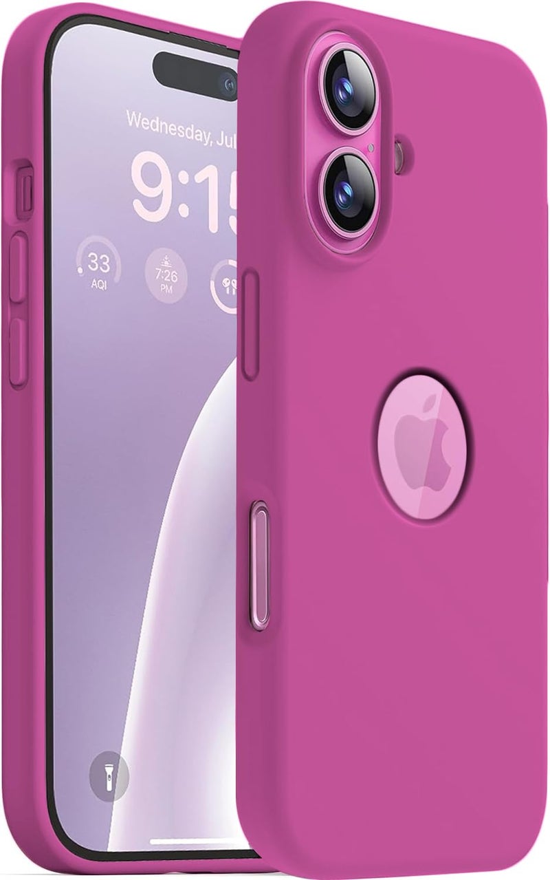 Elzzi غطاء ميكروفايبر مع شعار مقصوص متوافق مع غطاء آيفون 16 من سائل السيليكون - غطاء كامل الجسم 4 طبقات واقية ضد الصدمات مع حواف كاميرا مرتفعة (6.1 بوصة، وردي فاتح) - Image 1