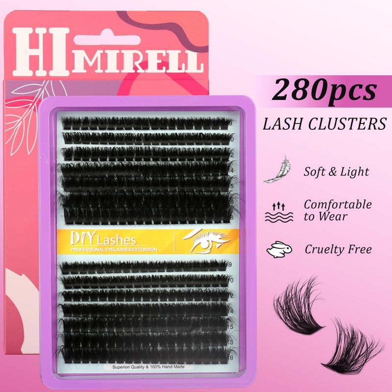 Himirell C Curl Lash Clusters Extensions 280 Pcs Individual Eye lash Clusters 100D Cluster Eyelash Lashes Wispy Clusters Lashes Makeup at Home - DIY Lash Extension Kit for Self Application (9-18MM) Mix - Image 2