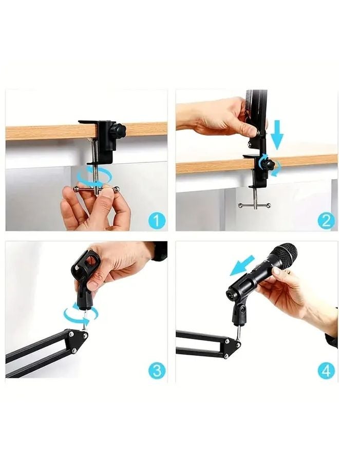 Black Metal Microphone Stand With Adjustable Scissor Arm Bracket Model Studio Recording Live Broadcasting - Image 5