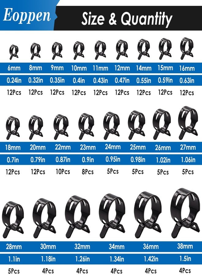 Eoppen 195Pcs 6-38mm Spring Hose Clamps Assortment Kit with Swivel Flat Band Fuel Hose Clamp Plier - 23 Sizes Fuel Line Silicone Vacuum Hose Low Pressure Air Clamps - Image 4