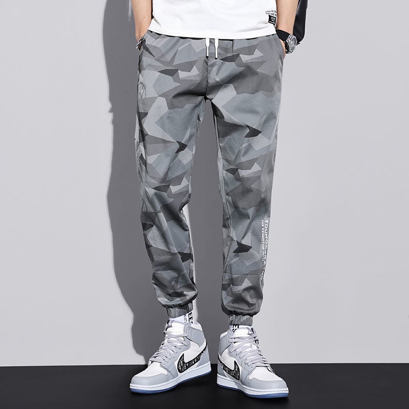 Ice silk pants mens summer thin quick-drying breathable casual sports pants loose ankle-tied trendy camouflage overalls k96 Gray - Image 4
