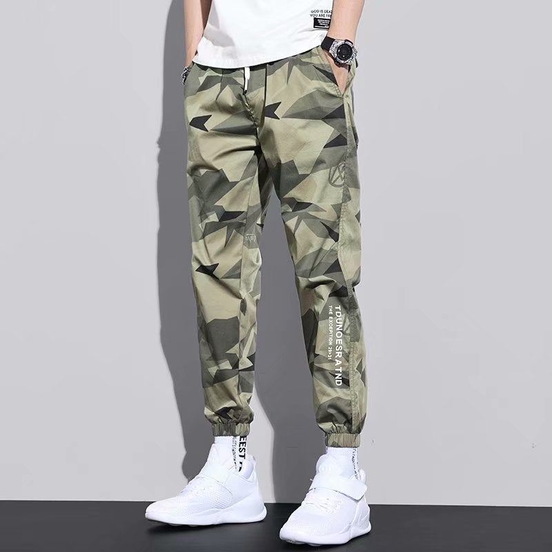 Ice silk pants mens summer thin quick-drying breathable casual sports pants loose ankle-tied trendy camouflage overalls k96 Gray - Image 5