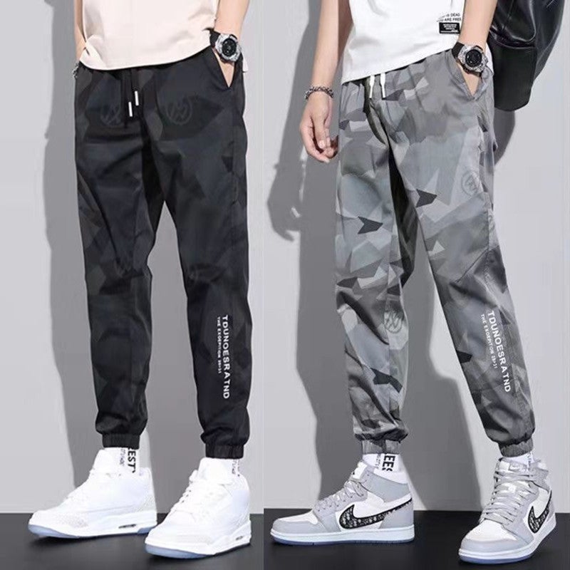 Ice silk pants mens summer thin quick-drying breathable casual sports pants loose ankle-tied trendy camouflage overalls k96 Gray - Image 2