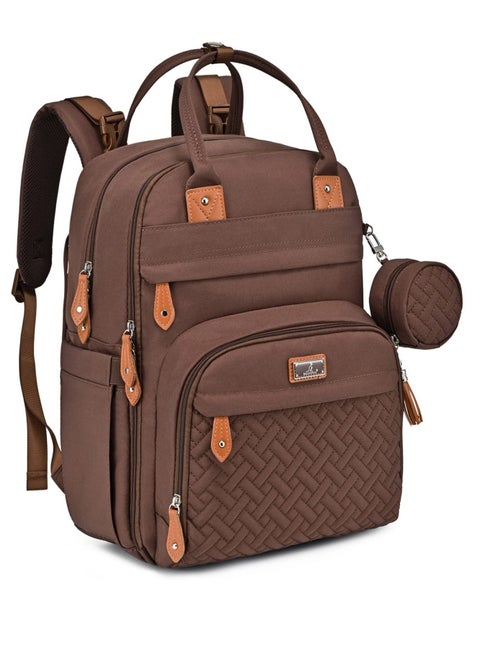 BabbleRoo Diaper Bag Backpack - Baby Essentials Travel Tote Multi function Waterproof Bag, with Changing Pad, Stroller Straps & Pacifier Case Unisex, Brown