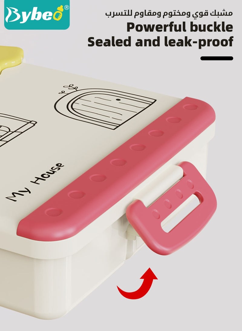 Bybeo Portable Kids Bento Box, Children Lunch Boxs to School, Snack Containers for Travel, 4 Compartments Meal Prep Removable Divider, BPA Free, Microwave & Dishwasher Safe - Image 5