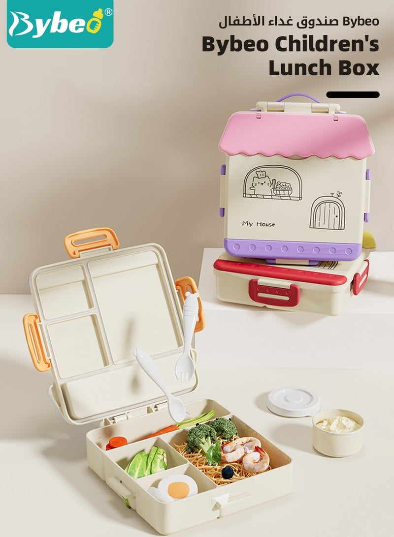 Bybeo Portable Kids Bento Box, Children Lunch Boxs to School, Snack Containers for Travel, 4 Compartments Meal Prep Removable Divider, BPA Free, Microwave & Dishwasher Safe - Image 2
