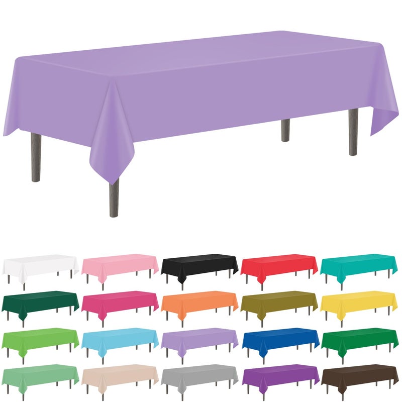 YSYJ 12 Pack Lavender 54 x 108 Inch Disposable Plastic Tablecloths Rectangular Table Cloth Plastic Table Cover for Parties - Image 1