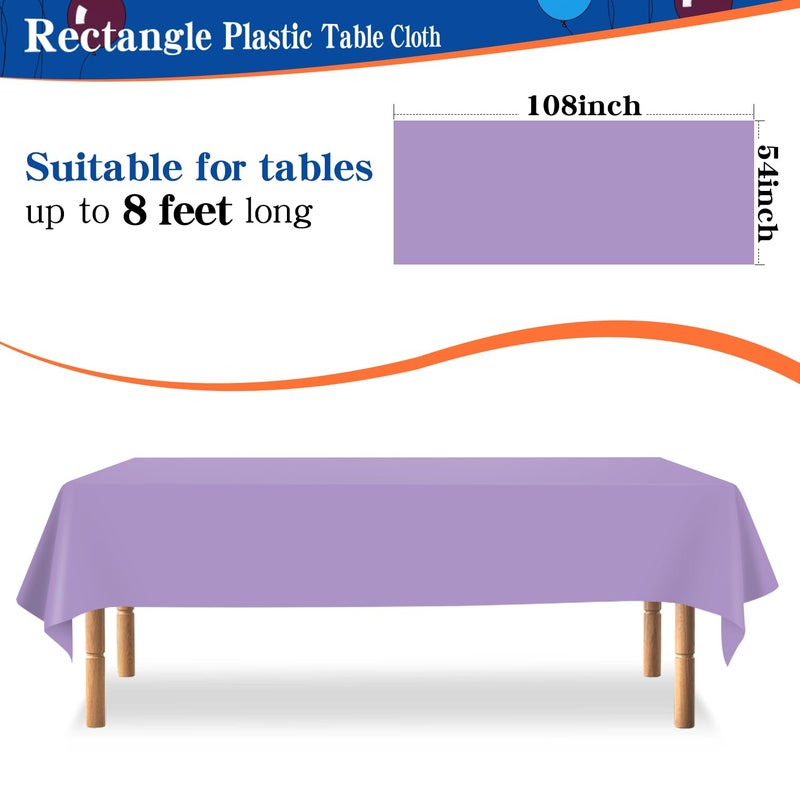 YSYJ 12 Pack Lavender 54 x 108 Inch Disposable Plastic Tablecloths Rectangular Table Cloth Plastic Table Cover for Parties - Image 2