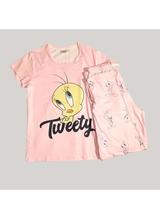 Tweety TWEETY WOMENS SHORT SLEEVE PAJAMA SETS , SILKY POLYESTER
