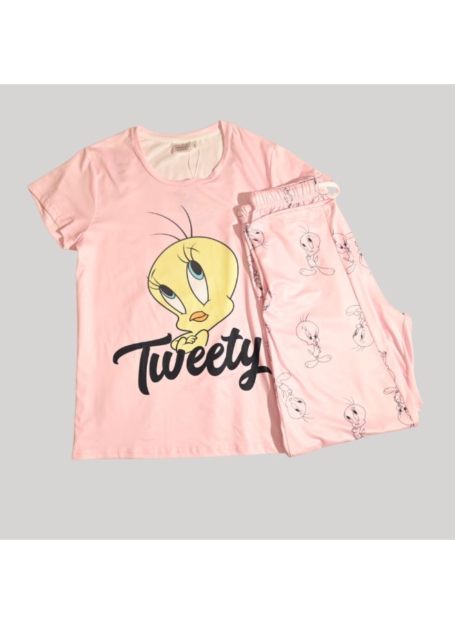 Tweety TWEETY WOMENS SHORT SLEEVE PAJAMA SETS , SILKY POLYESTER  - Image 1