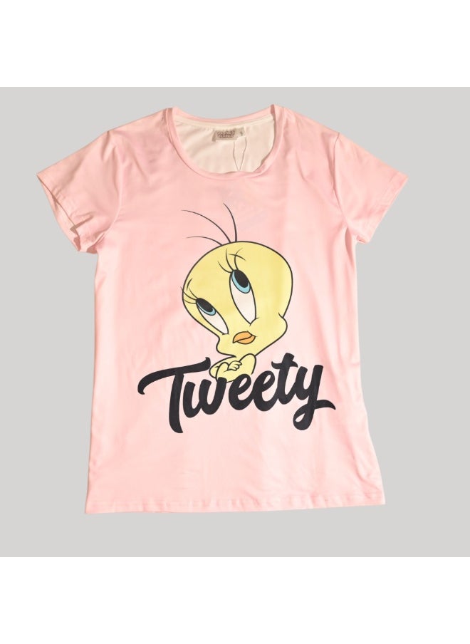Tweety TWEETY WOMENS SHORT SLEEVE PAJAMA SETS , SILKY POLYESTER  - Image 2