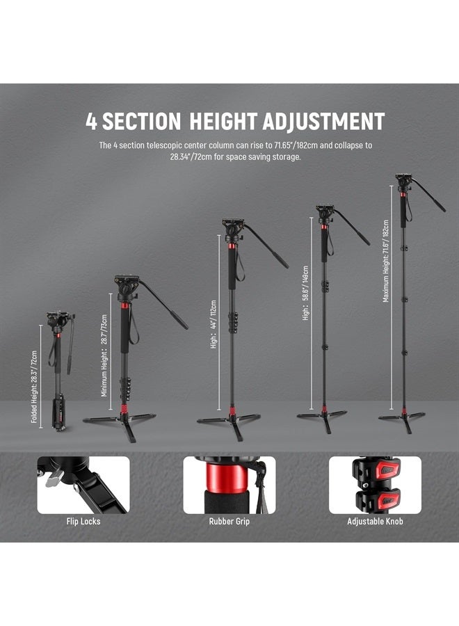 NEEWER 71.6" Pro Camera Monopod with Feet, Carbon Fiber Telescopic Video Monopod with QR Plate Compatible with DJI RS Gimbals Manfrotto, Removable Base for Camera Camcorder, Max Load 13.2lb/6Kg, TP71 - Image 4