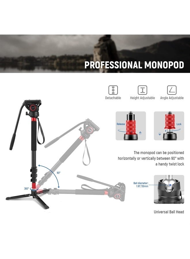 NEEWER 71.6" Pro Camera Monopod with Feet, Carbon Fiber Telescopic Video Monopod with QR Plate Compatible with DJI RS Gimbals Manfrotto, Removable Base for Camera Camcorder, Max Load 13.2lb/6Kg, TP71 - Image 2