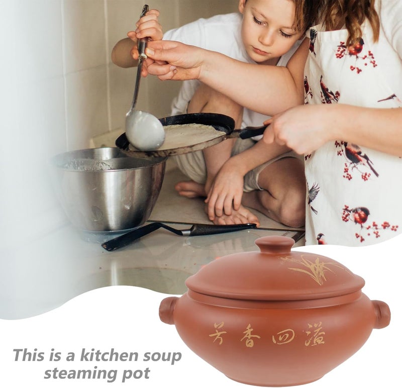 LABRIMP Ceramic Steaming Pot 3L Clay Soup Casserole for Chicken Meat Sturdy Kitchen Cookware Lid for Home Restaurant Use - Image 5