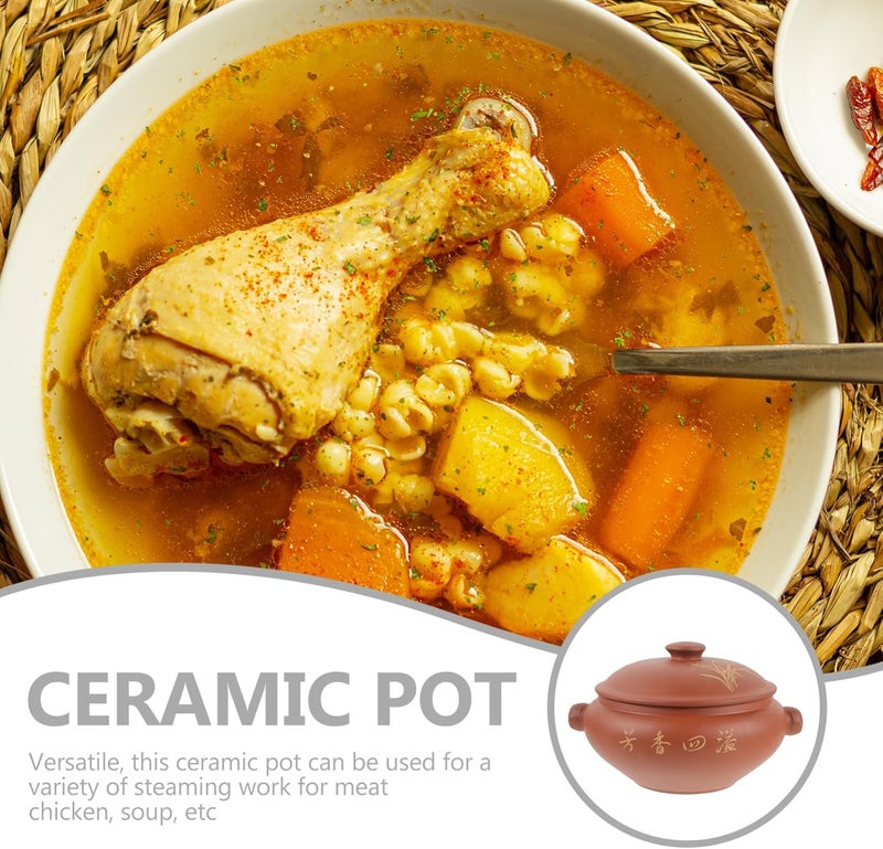 LABRIMP Ceramic Steaming Pot 3L Clay Soup Casserole for Chicken Meat Sturdy Kitchen Cookware Lid for Home Restaurant Use - Image 4