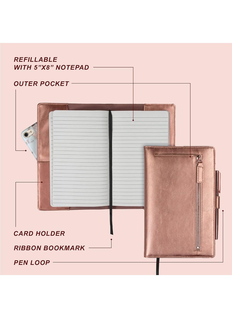 Samsill Samsill Notebook Portfolio  Business Portfolio for Women Notebook Holder with Zipper Accessory Pocket Refillable 5x8 Notepad Rose Gold 5 x 8 71829  - Image 3
