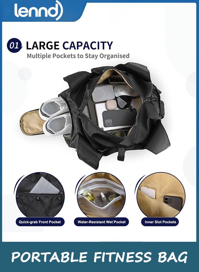 لينند حقائب رياضية للرجال والنساء، حقيبة سفر كبيرة السعة، حقيبة عطلة نهاية الأسبوع مع حجرة للأحذية، حقيبة رياضية مع حقيبة زجاجة مياه متقاطعة للسفر - Image 2