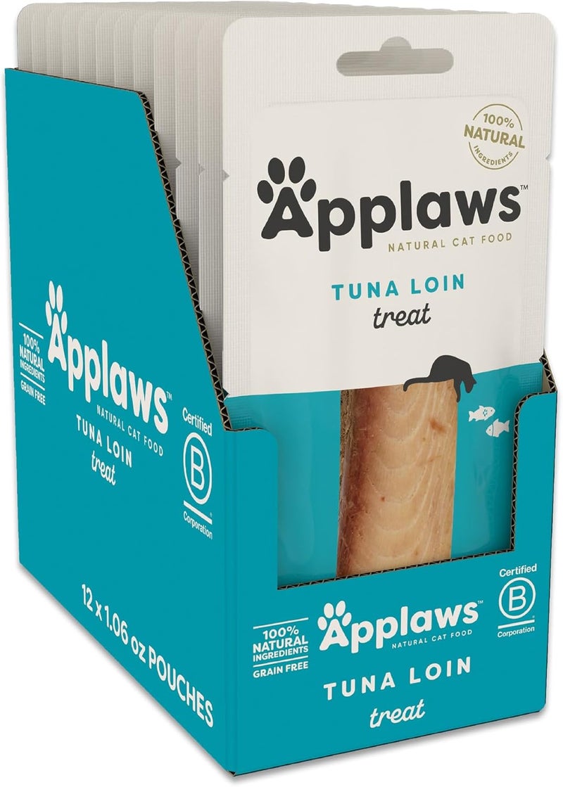 Applaws Natural Cat Treats, Grain-Free, High-Protein Whole Tuna Loins, Single-Ingredient Healthy Snack for Cats (12 x 1.06 oz Loins) - Image 1