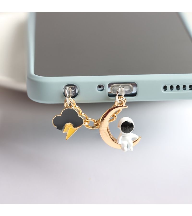 DIY Creative Star Astronaut Phone Dust Plug With Anti Lost Rope For Iphone - Image 1