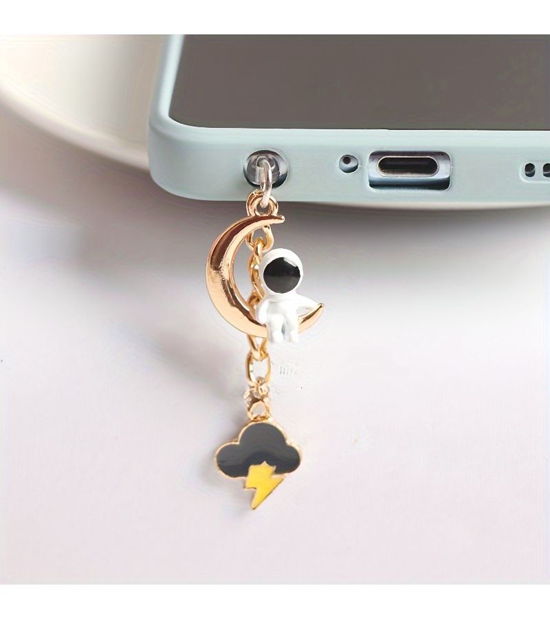 DIY Creative Star Astronaut Phone Dust Plug With Anti Lost Rope For Iphone - Image 2
